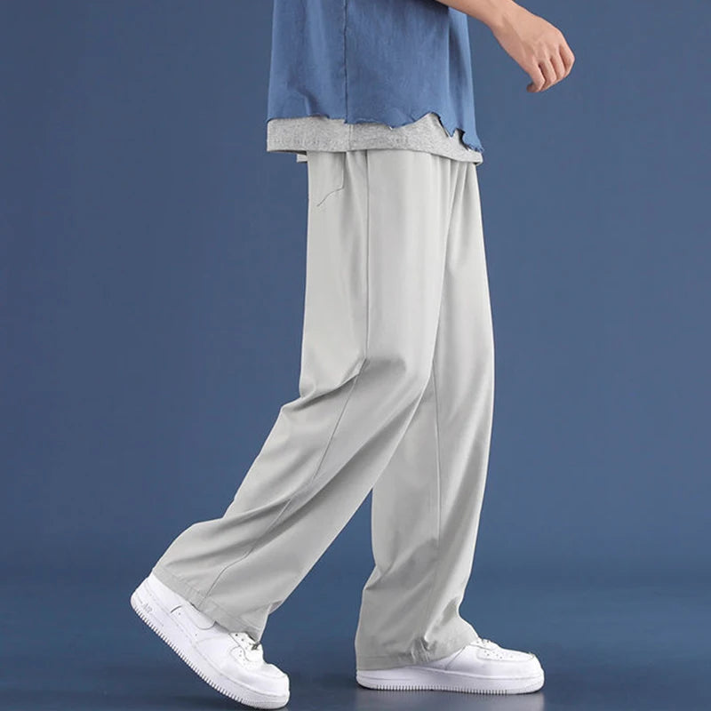 Men Ice Silk Sweatpants Drawstring Streetwear Harajuku Jogger Trousers Y2k Style Sport Gym Oversized Baggy Wide Leg Pants 8XL