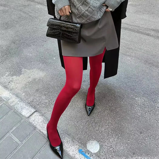 High-end Retro Burgundy Stockings Pantyhose Super Elastic Large Size Leggings Red Women's Sexy Tights Spring Autumn Winter 120D