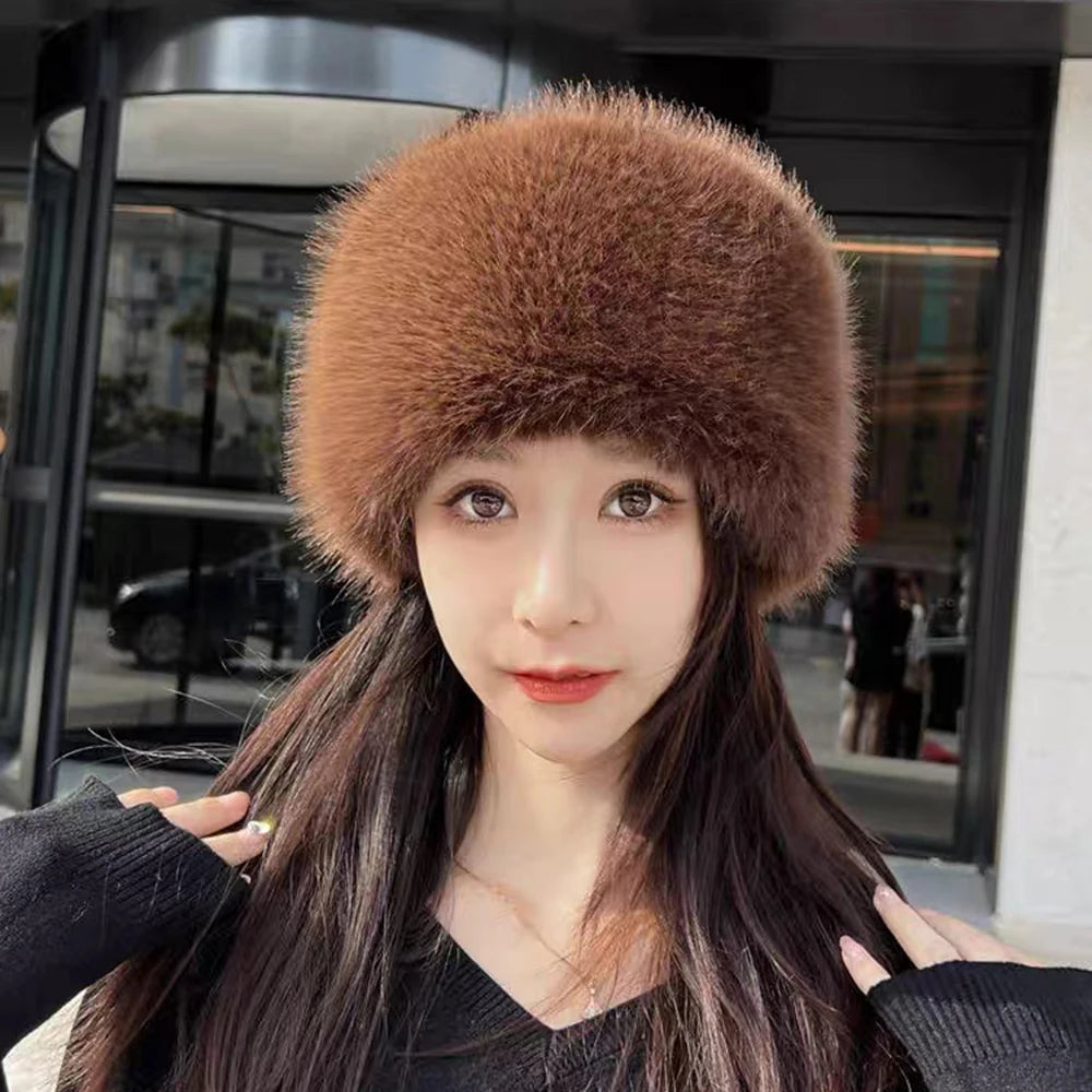 1pc Hat Women's Winter Artificial Fur Russian Ushanka Hat Thick Warm Balaclava Caps Earflap Faux Fox Beanies For Ladies Outdoor