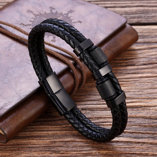 Stainless Steel Leather Bracelet