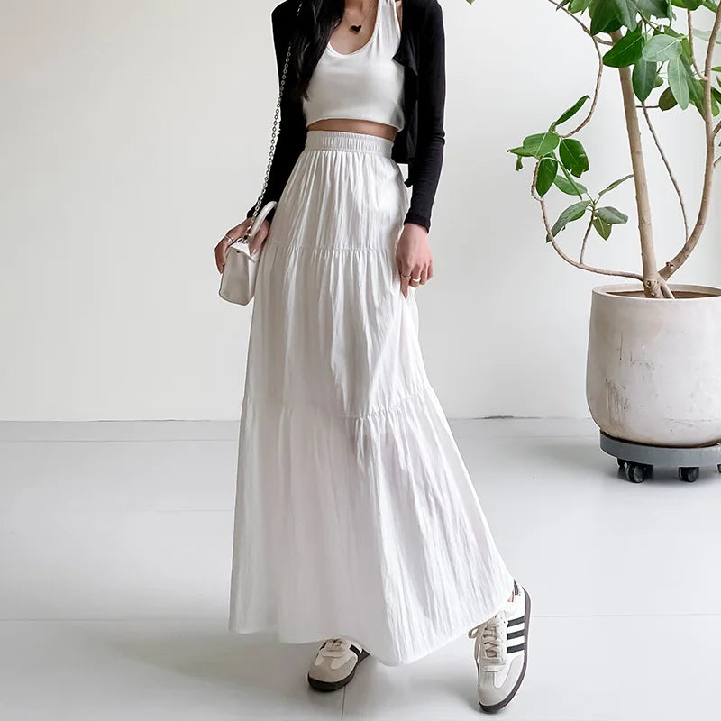 New White Long Skirts for Women Summer Y2k Clothes Korean Fashion High Waist Harajuku Elegant Casual Dance Pink Skirt Woman 2024