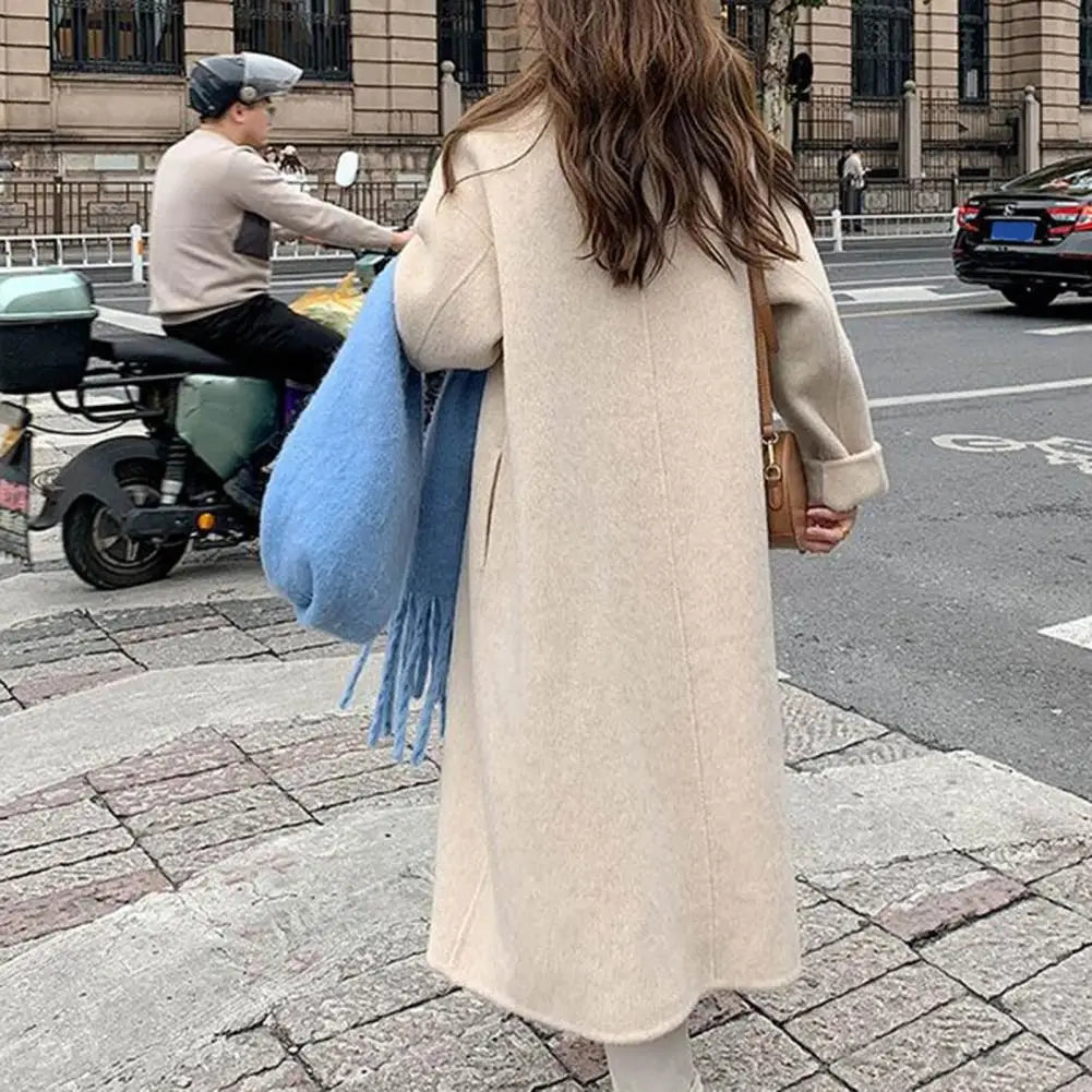 Women's Coat Double-Breasted Lapel Fashion Warm Mid-Length Double Pockets Winter Coat Women Clothing