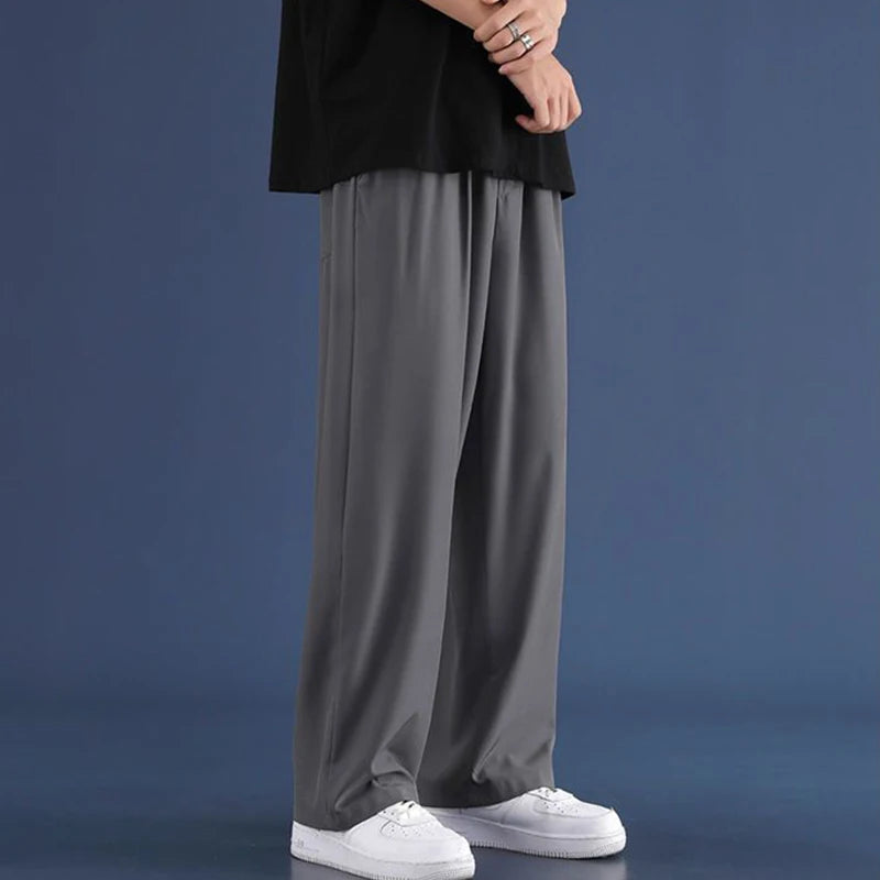 Men Ice Silk Sweatpants Drawstring Streetwear Harajuku Jogger Trousers Y2k Style Sport Gym Oversized Baggy Wide Leg Pants 8XL