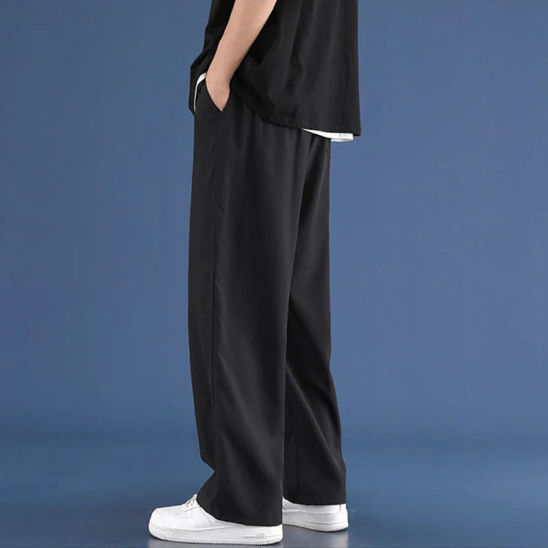 Men Ice Silk Sweatpants Drawstring Streetwear Harajuku Jogger Trousers Y2k Style Sport Gym Oversized Baggy Wide Leg Pants 8XL