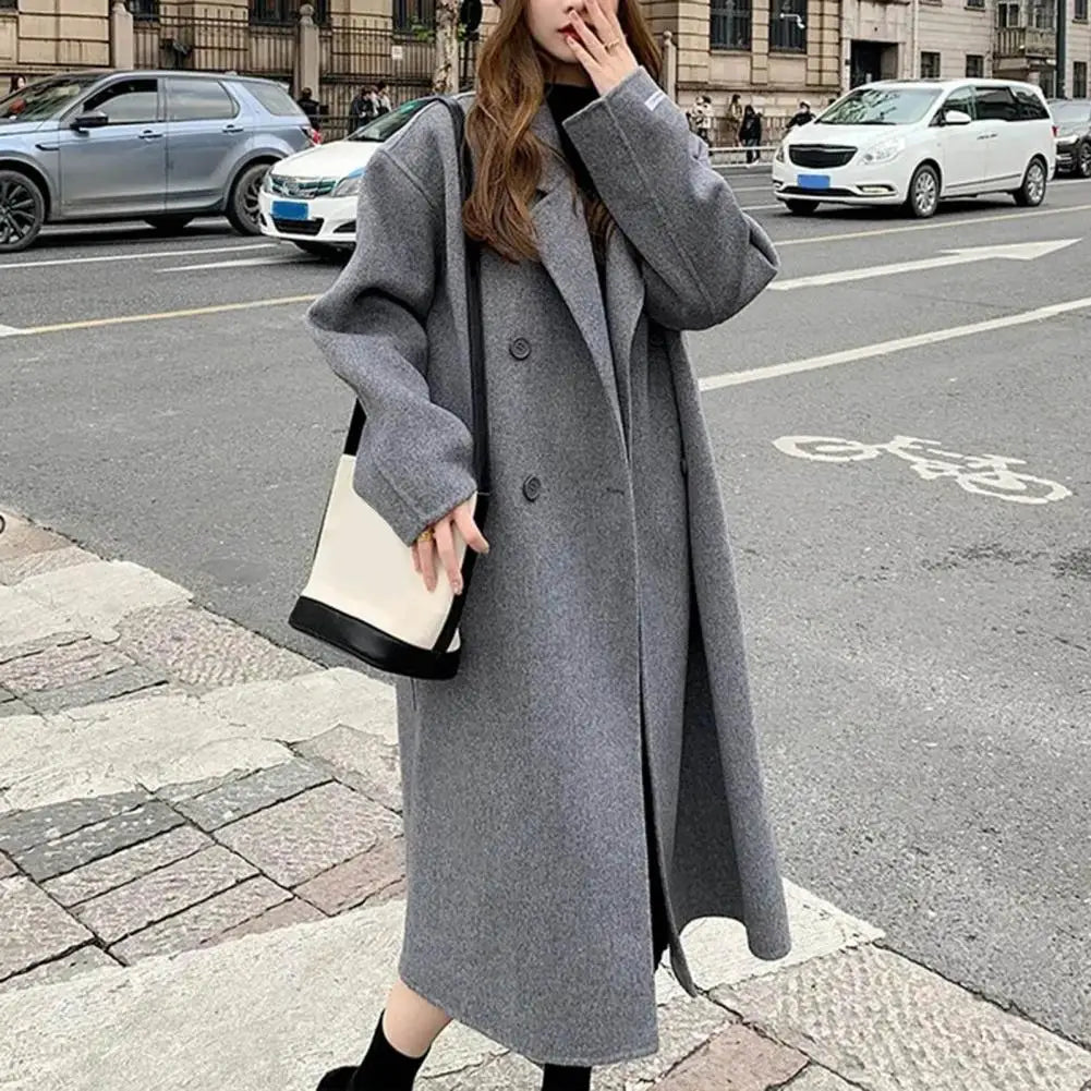 Women's Coat Double-Breasted Lapel Fashion Warm Mid-Length Double Pockets Winter Coat Women Clothing