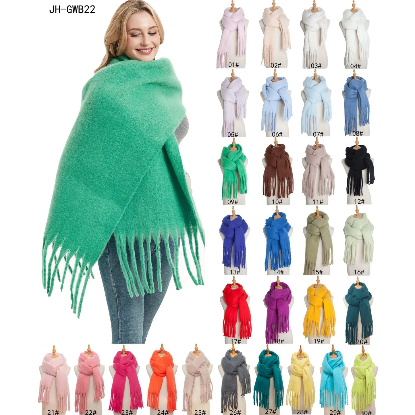 2024 Solid Thick Cashmere Scarf for Women Large Wool Blanket Pashmina Winter Warm Shawl Wraps Bufanda Female With Tassel Scarves