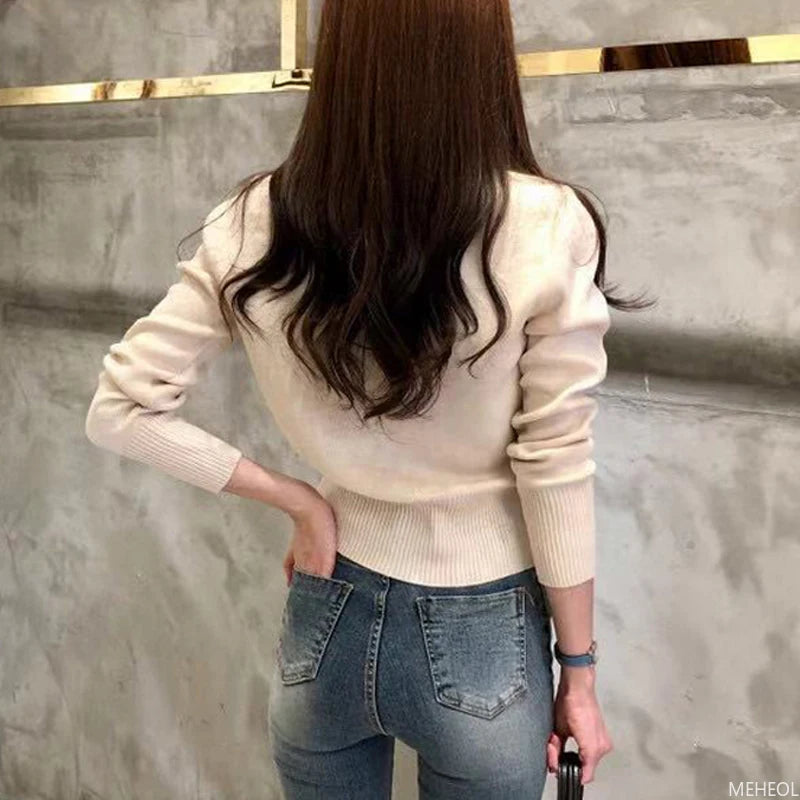 Autumn Long Sleeve Fashion Women Cardigans Sweater Knitted Coat Short Casual Single Breasted Slim Ladies Tops Button T-shirt