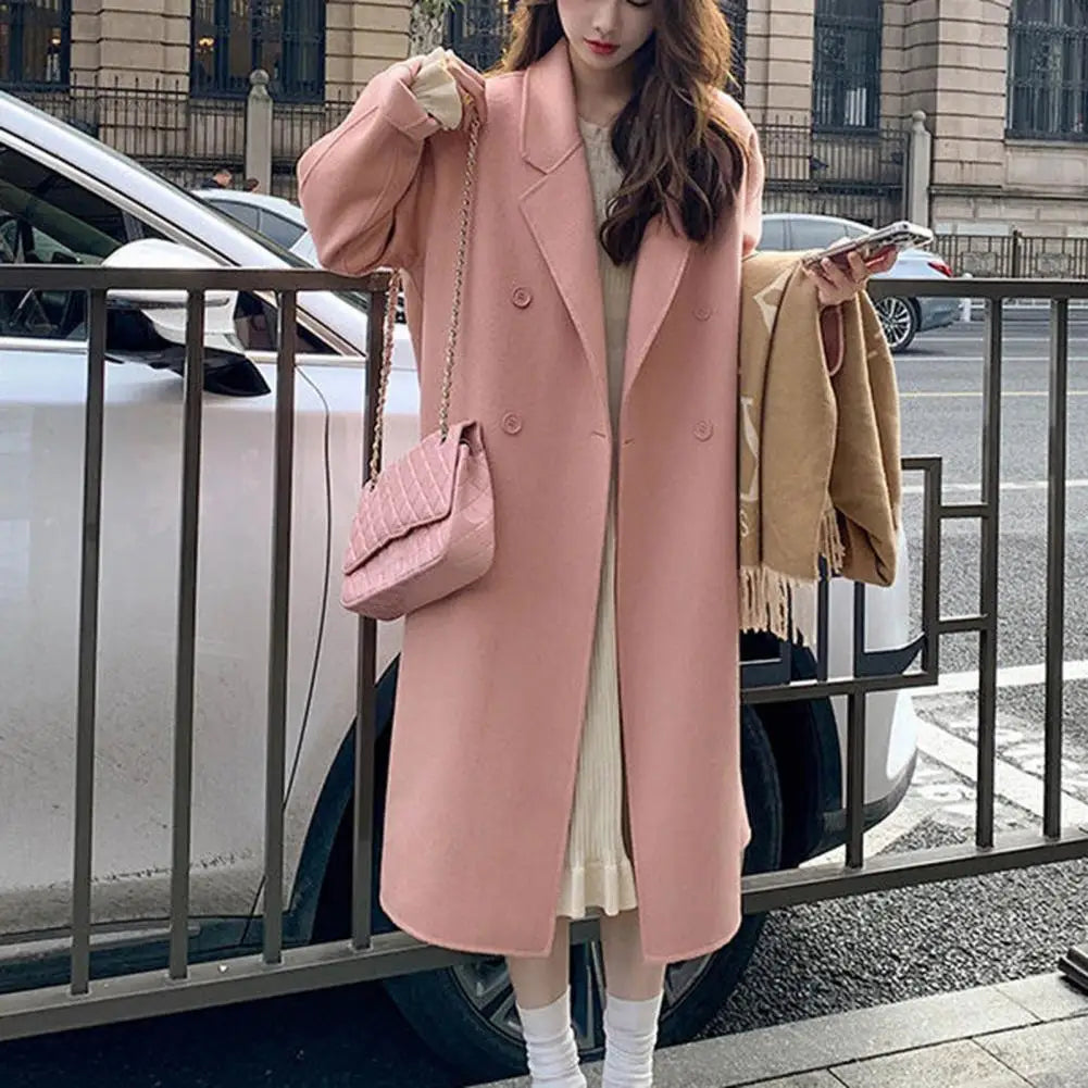 Women's Coat Double-Breasted Lapel Fashion Warm Mid-Length Double Pockets Winter Coat Women Clothing